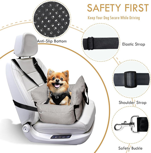 15 lbs, Dog Car Seats for Small Dogs, Puppy Car Seat Under Small Dog Bed for Travel, Elevated Pet Seat with Safety