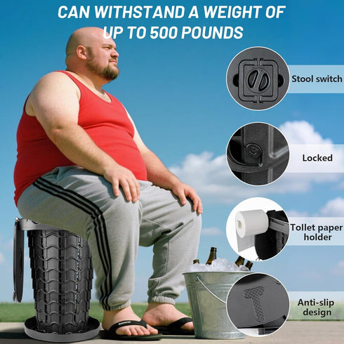 (440lbs (3.19-18.7 Inches) XXL Retractable Portable Toilet Travel Toilet Capacity) Adjustable Height Camping Toilet