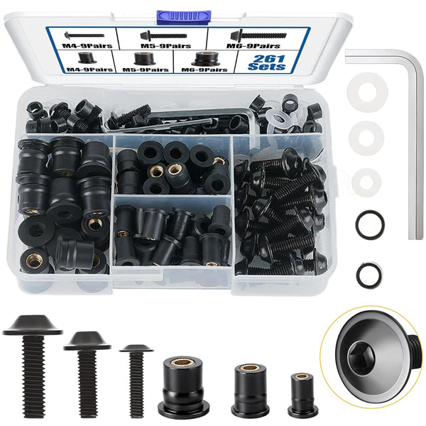 Moelf 261Pcs M4 M5 M6 Neoprene Well Nuts Kit 6063-T6 Aluminium Screws TPR