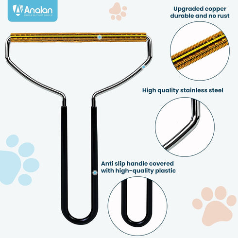 3-in-1 Set Analan Pet Hair Remover & Grooming for Dogs & Cats Self-Cleaning Brush for Shedding, Cat Brush, Metal Fur