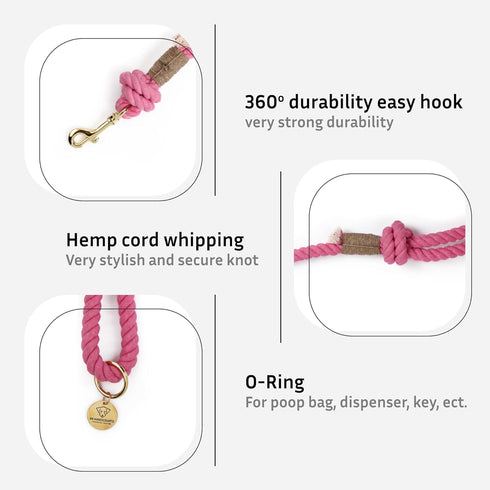 Pink Handmade Rope Leashes for Dogs, Cute Braided Cotton Leash for Medium & Large Dogs, 5FT