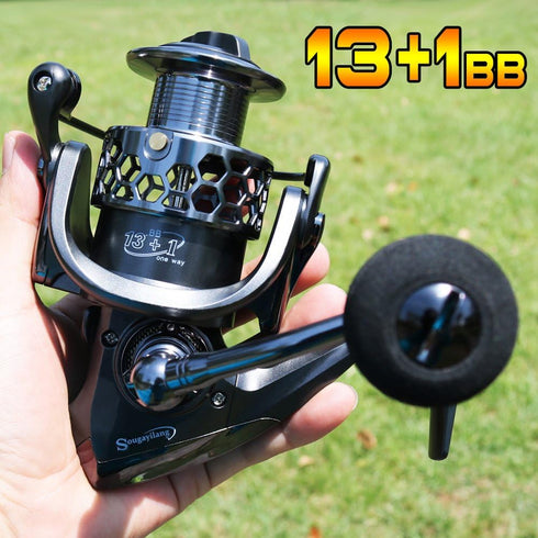 Sougayilang Fishing Reel, 13+1BB Light Weight Ultra Smooth Aluminum Spinning Reel with Free Spare Graphite Spool