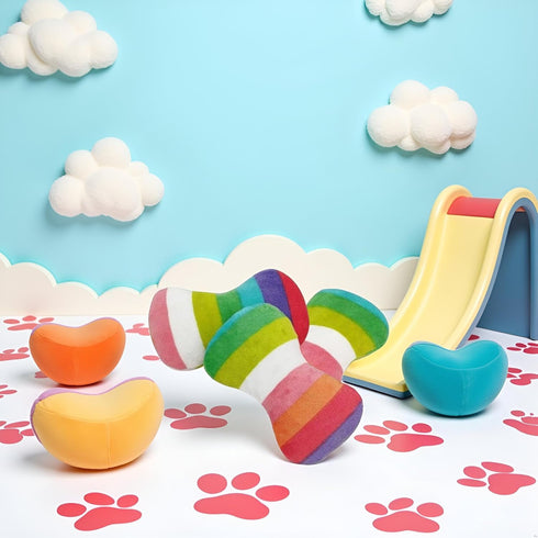 Htppzjr 2 Pcs Colourful Dog Plush Vocal Toy Rainbow Bone-Shape Chewing Toy Pet Supplies for Pet Playing Use Adorable