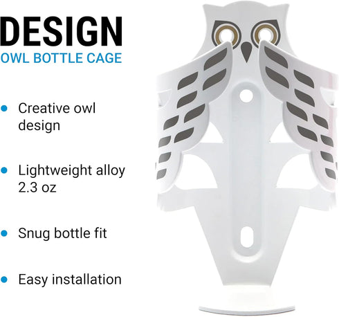 Portland Design Works Owl Cage - Lightweight Water Bottle Holder for Bikes, Snowy Owl