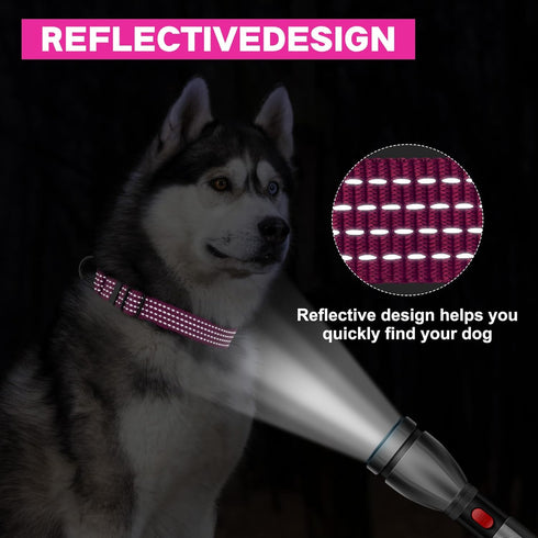 Martingale Dog Collars, Adjustable Reflective Nylon No Pull Choker Collar for Training Medium Large Dogs (M, Hot Pink)