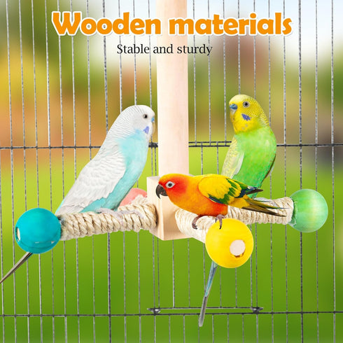 FrgKbTm Rotating Bird Perches Toy, Interactive Spinning Parrot Parakeet Toys, Wooden Exercise Stand Bird Cage