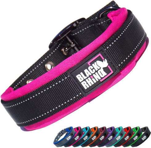 Black Rhino Adjustable Reflective Dog Collars for Medium Dogs - Heavy Duty with Ultra-Soft Neoprene Padding
