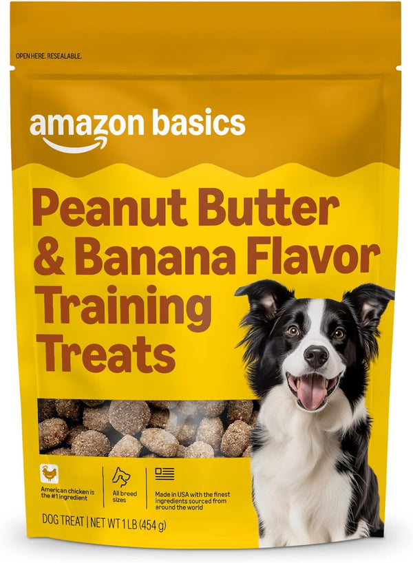 Amazon Basics Peanut Butter & Banana Flavor Training Treats for Dogs, 1