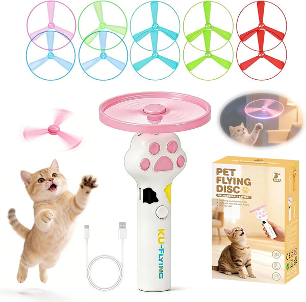 Orebog Cat Fetch Toy Launcher,Flying Disc Launcher Toy Rechargeable with 10 Flying Discs,Flying