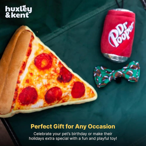 Huxley & Kent Plush Dog Toy w/Squeaker - Pup-eroni Pizza, Cute & Tough Stuffed Toy for Small & Large Dogs