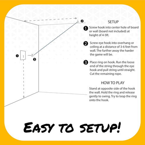 Hook and Ring Swing DIY Kit, Stainless Steel Hardware and Nylon String Ring Toss Game for Indoor Outdoor Fun