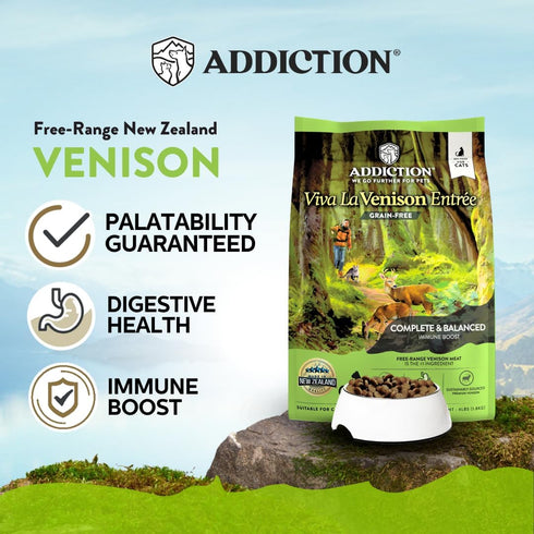 Addiction Viva Venison Cat Grain Free Dry Cat Food, Complete Balanced Recipe for Healthy Digestion, 4 lb
