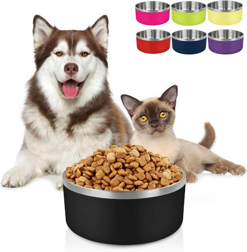 LIHONG Dog Bowls, 64oz Stainless Steel for Large Dogs, Non-Slip Rubber Bottom, Double Wall Insulated, Rustproof, Black