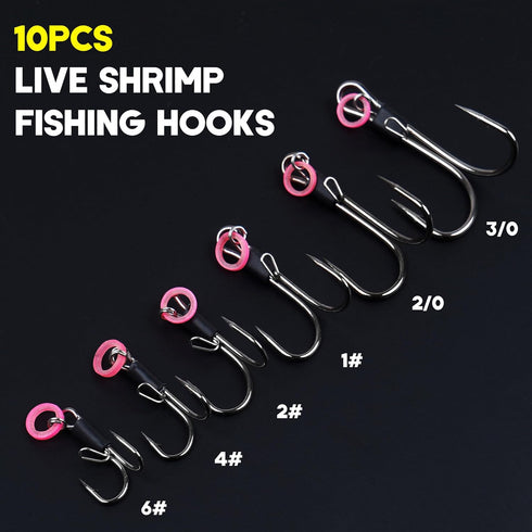 10pcs Live Shrimp Hooks, Double Fishing Hooks Shrimp Hooks Live Bait Holder Hooks Shrimp Walker Fishing Hooks Saltwater