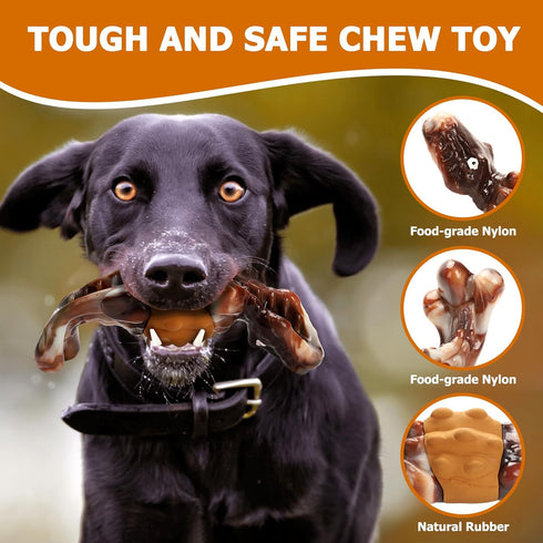Dog Chew Toys for Aggressive Chewers, Indestructible Interactive Toys for Large/Medium Breeds, Bacon Flavor