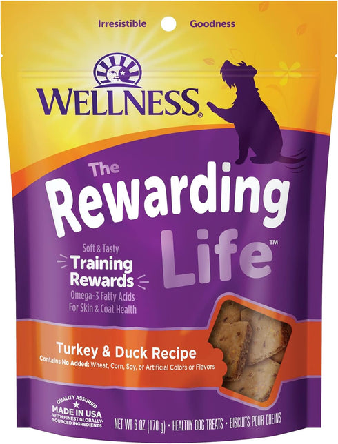Wellness Rewarding Life Grain-Free Soft Dog Treats: Made in USA with Healthy Ingredients, Turkey & Duck Recipe, 6-Ounce