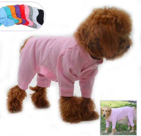 Lovelonglong Four Feet Dog Lightweight Pajamas, Pure Cotton Dog Jumpsuits T-Shirt for Large Medium Small Dogs (Pink XS)