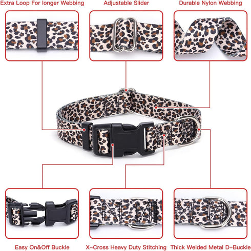 Weimostar Dog Collar with Floral Pattern, Soft Comfortable Adjustable Buckle Cute Durable Nylon Puppy Collars for