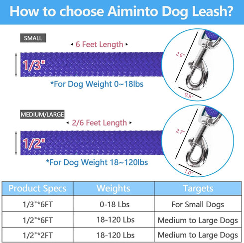 Dog Leash, Braided Rope Traction – Walking Training Lead for Medium/Large Dogs ((1/2") - 6FT, Purple)