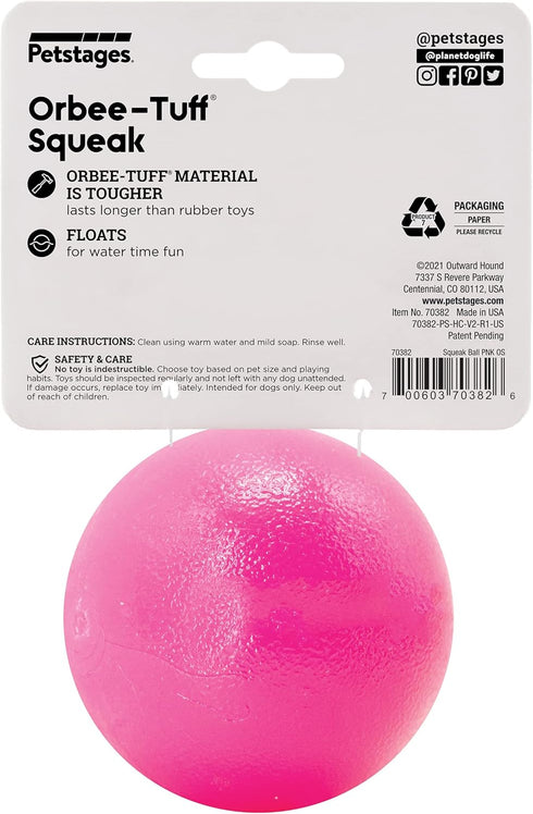 Outward Hound Orbee-Tuff Squeak Ball - Pink Dog Fetch Toy