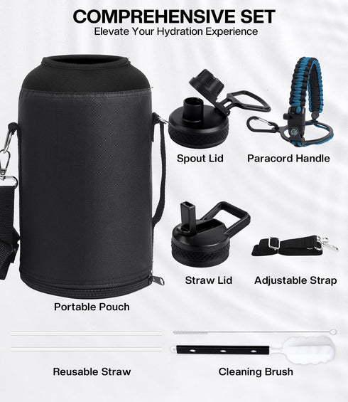 One Gallon Insulated Water Bottle, Vacuum Stainless Steel, 128 oz Leak Proof Large Jug with Paracord Handle