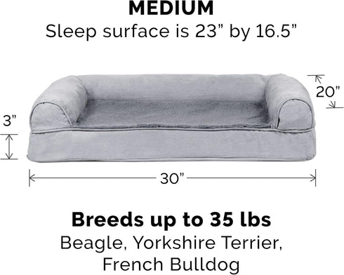 Furhaven Cooling Gel Dog Bed for Medium/Small Dogs with Removable Bolsters & Washable Cover, Plush & Suede Sofa, Gray,