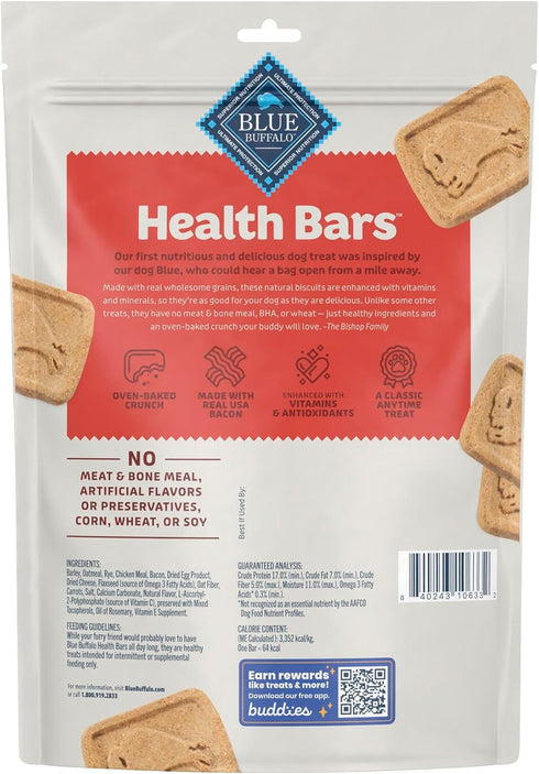 16-oz Blue Buffalo Health Bars Crunchy Dog Biscuits, Oven-Baked with Natural Ingredients, Bacon, Egg & Cheese, Bag