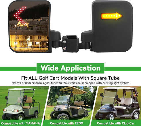 Golf Cart Side View Mirrors with Turn Signal Light - No Drilling Foldable Mirrors Compatible with Ezgo Yamaha ICON Club