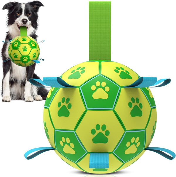 Dog Toys Soccer Ball - Durable Balls with Strap for Medium Small Dogs - Puppy Birthday Gifts and Tug Toy