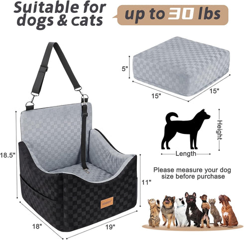 35 lbs, JOEJOY Elevated Dog Car Seat for Small/Medium Dogs up to Memory Foam Booster Seat with Detachable Washable