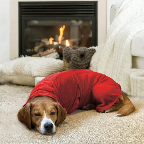 Geyecete Dog Drying Coat, Fast Dry Dog Bathrobe Towel, Microfibre Super Absorbent Pet Robe Towel, Luxuriously Soft-Red