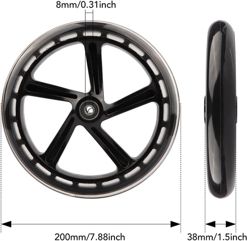2-Pack 200mm 8-Inch A5, Scooter Replacement Wheels - Wheels for Razor Lascoota, Kid, Youth, Adult Kick Push Scooter