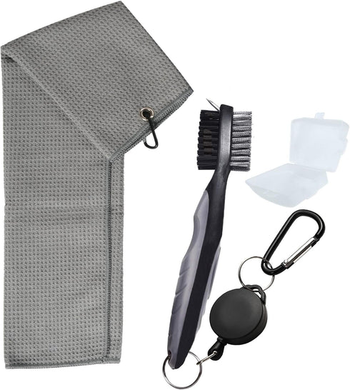 Golf Towels Set - Microfiber Waffle Design Golf Towel 16" X 24" with Hook and Loop Fastener and Retractable Brush