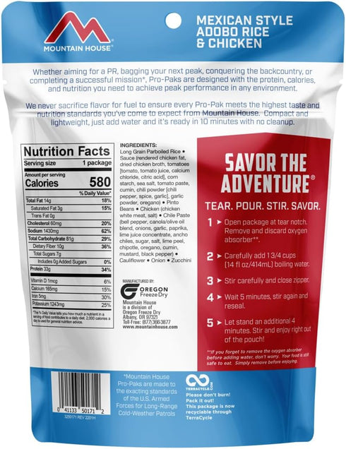 Mountain House Mexican Style Adobo Rice & Chicken Pro-Pak, Freeze Dried Backpacking & Camping Food
