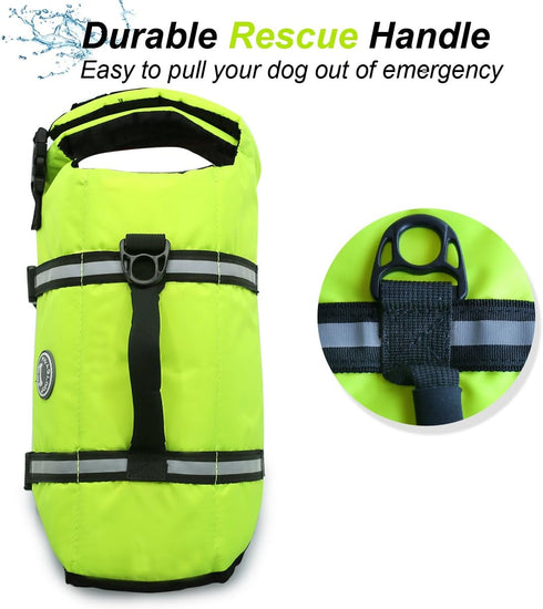 VIVAGLORY Ripstop Dog Life Jacket for Small Medium Large Dogs, Bright Yellow, Enhanced Buoyancy & Visibility, Dog