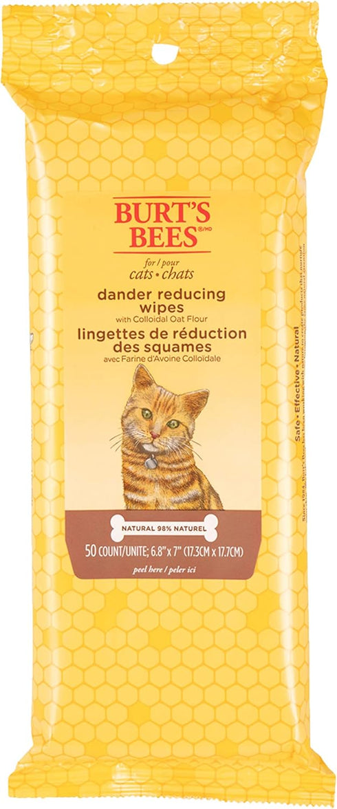 Burt's Bees for Pets Cat Naturally Derived Dander Reducing Wipes - 50 Count, Cruelty Free, Made in the USA, 6 Pack