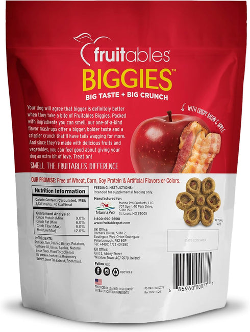 Fruitables Biggies Dog Biscuits – Crunchy Dog Biscuits Made with Pumpkin – Healthy Dog Treats Packed with Real Fruit Flavor – Free of Wheat, Corn and Soy – Crispy Bacon & Apple – 16 oz