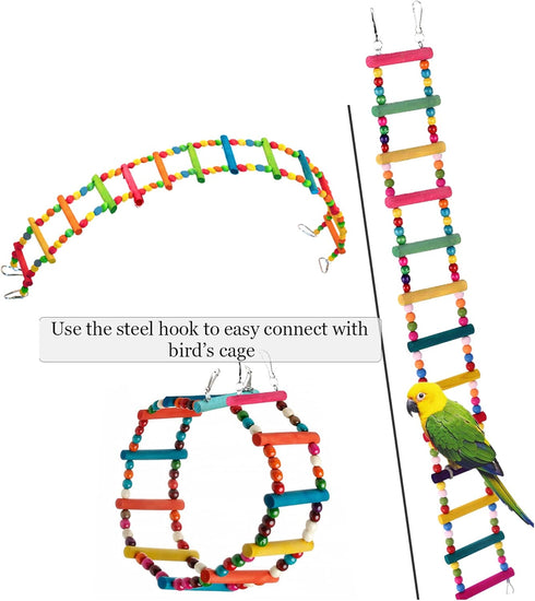SunGrow Bird Ladder Bridge, 31x4 Inches, Raw Wood and Edible Dye, Suitable for Small to Medium Birds