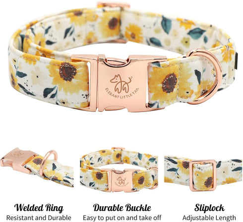 Elegant little tail Dog Collar, Sunflower Pattern Pet Collar Durable Cute Dog Collars Summer Fall Female Pet Gift Adjustable Dog Collar for Small Dogs