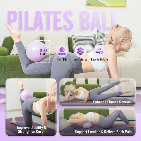 14.5" Set Pilates Ring Kit for Women, Pilates Equipment Home Magic Circle Workout with Pilates Ball, Resistance Bands