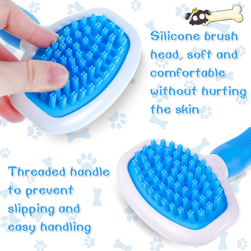 Dog Bath Brush with Soft Silicone Bristles, Rubber Scrubber for Grooming Short and Long Hair Pets (Blue)