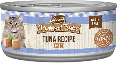 Merrick Purrfect Bistro Grain Free Premium Soft Canned Pate Adult Wet Cat Food - High Protein Tuna Recipe (Pack of 24)