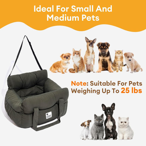 25lbs, Funny Fuzzy Dog Car Booster Seat for Small Medium Dogs Up to Waterproof Fabric with Non-Slip Base & Safety
