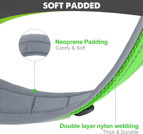 Joytale Neoprene Padded Dog Collar for Small Dogs, Reflective Wide Collar with Durable Metal Buckle, Green