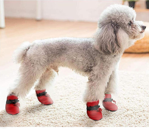 YAODHAOD Dog Shoes for Winter, Red Fleece Warm Snow Booties & Paw Protectors for Small Medium Dogs, Size 7: 2.3"x1.9"