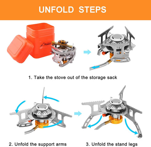 WADEO Camping Gas Stove, 3700W Portable Backpacking Burner with Piezo Ignition and Carrying Case