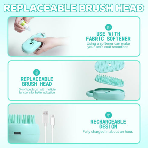 Cat Steam Brush, 3 in 1 Steamy Cat Brush for Shedding, Multifunctional Pet Steam Brush for Removal of Shedding and
