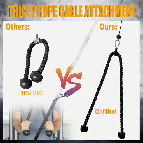 KORIKAHM Long Tricep Rope, 47-63 Inch Cable Attachment for Home Gym Pulley System