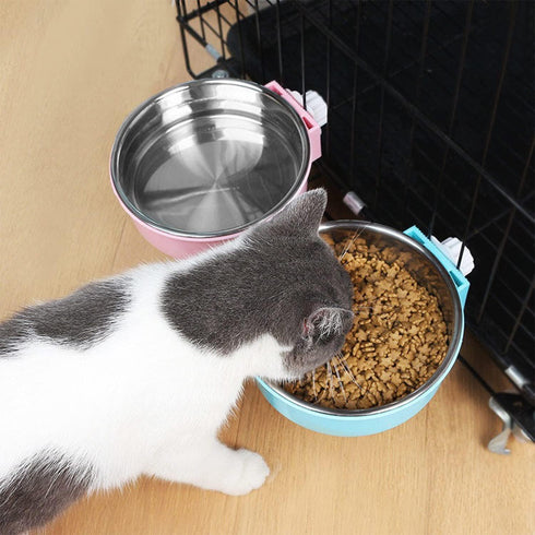 Dog Crate Bowl, Hanging Stainless Steel Removable Pet Crate Water & Food Bowls, 2PCS for Cat Puppy Birds