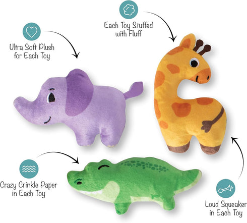 Fringe Studio Plush Dog Toy Set, Small 3 Piece Set, Wild Times, Pet Shop Collection (662052)